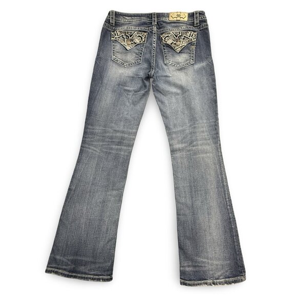 Miss Me Jeans Womens 33 Blue Mid Rise Boot Boho Embroidered Pockets Y2K Denim - Picture 3 of 12